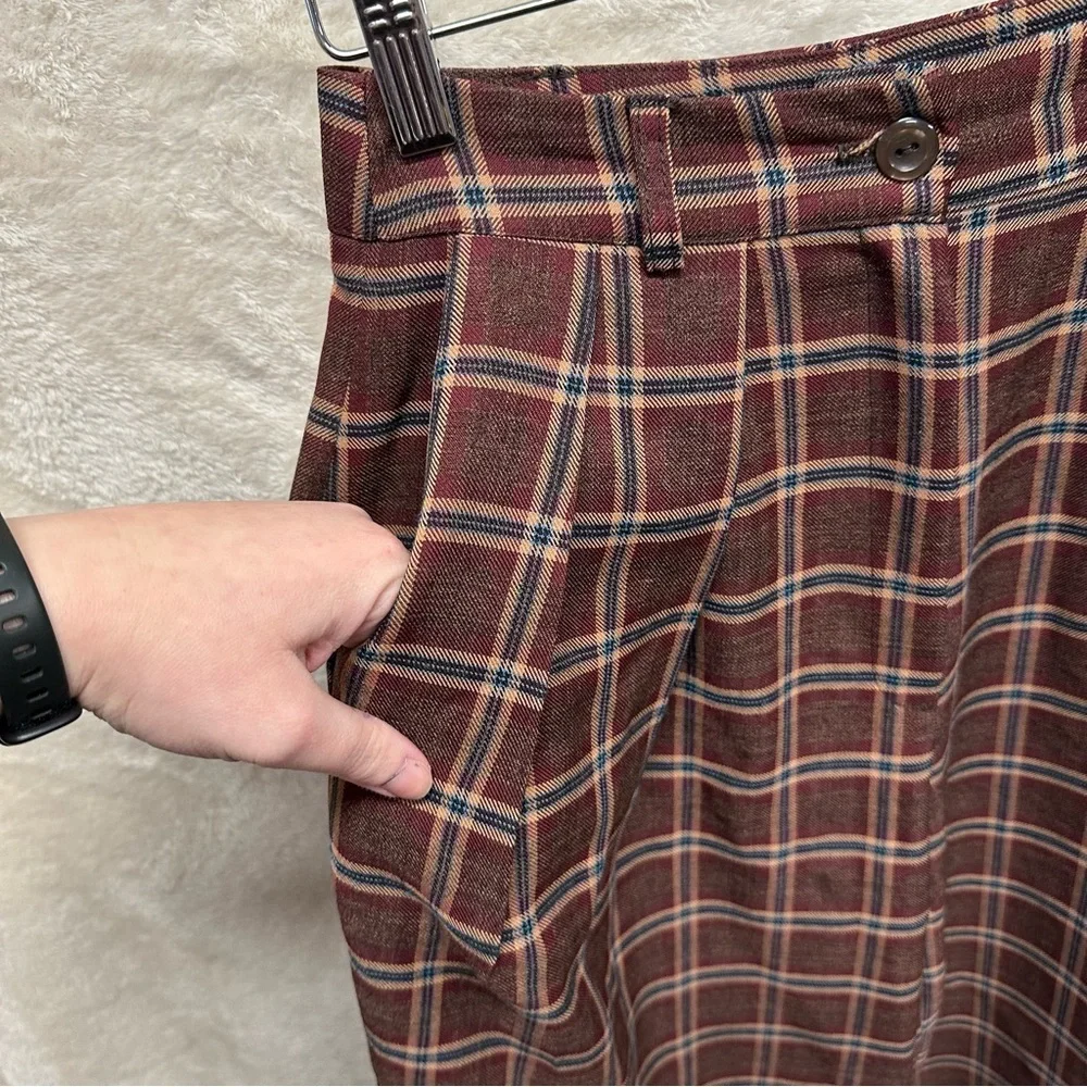 Nasty Gal wide leg trouser red plaid pleated high rise women’s 0 punk grunge - Picture 6 of 9